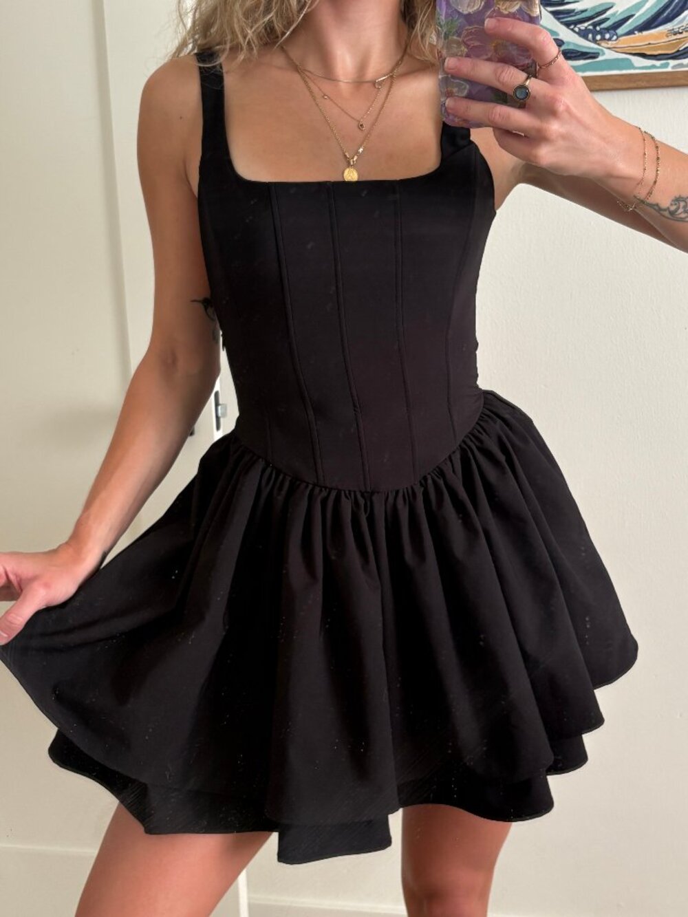 Zara Black Corset Mini Dress XS Structured Fit Flare Dress